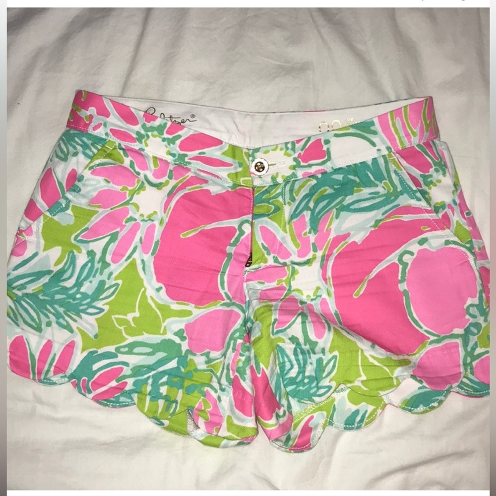 Lilly Pulitzer “buttercup” floral shorts. Pink and Green Floral Shorts